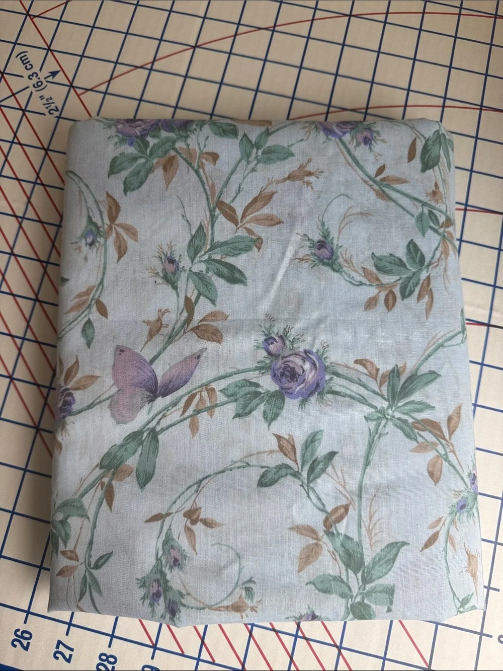 Vintage 80s Rose Butterfly Fabric 4 Yards x 44 Lightweight Floral